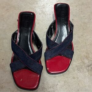 Lauren Ralph Lauren Red and Black Sandals with Elegant X-Strap